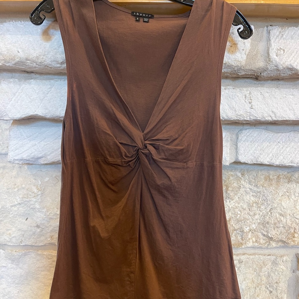 Theory - Brown Sleeveless Top with Knot Detail